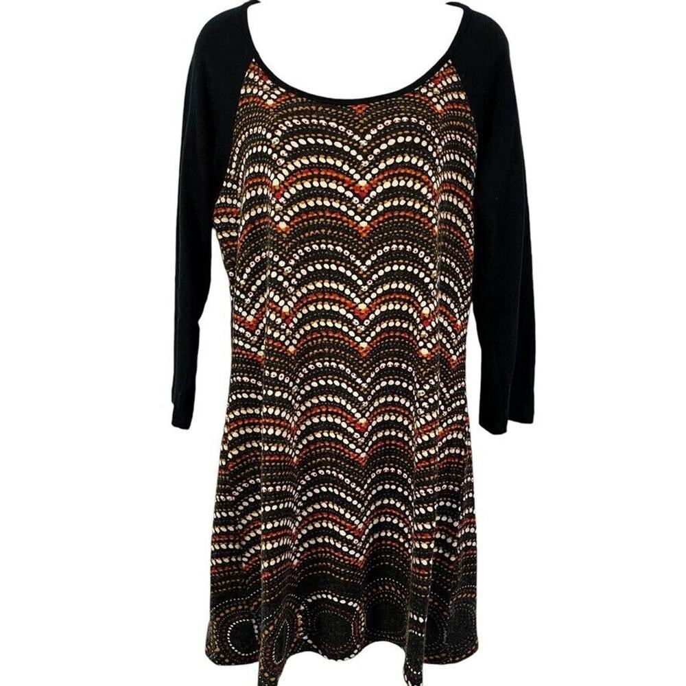 Aryeh Womens Knit Raglan Sweater Dress Mini Orange Black Long Sleeve Raglan L